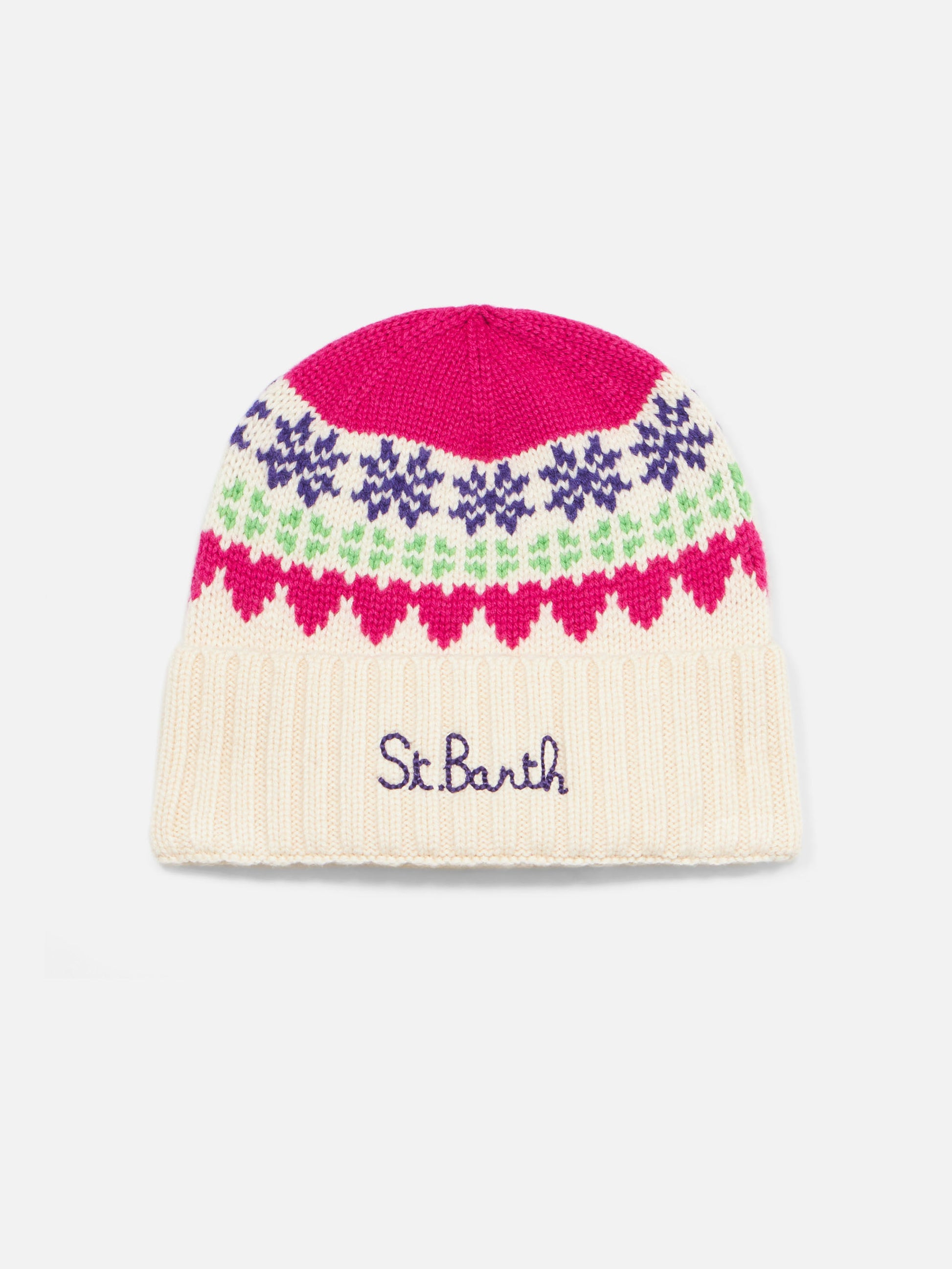 Woman white beanie with fair isle heart jacquard - MC2 Saint Barth