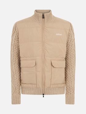 Man beige padded jacket with knitted braided sleeves - MC2 Saint Barth