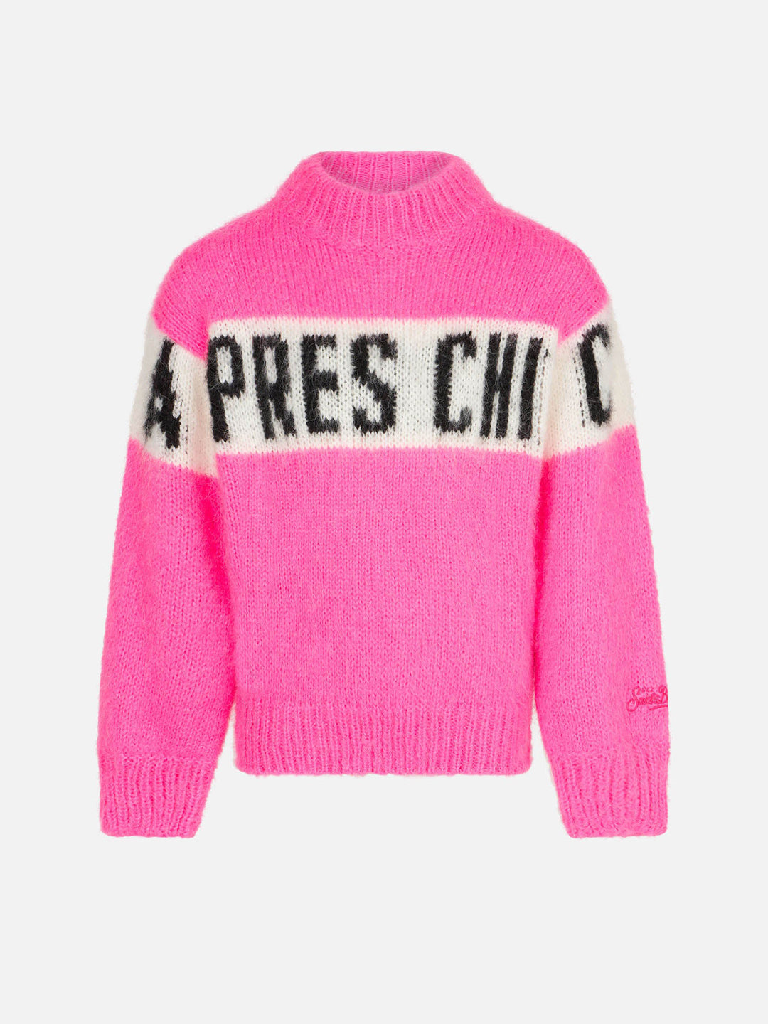 Girl brushed crewneck sweater with Apres chic lettering - MC2 Saint Barth