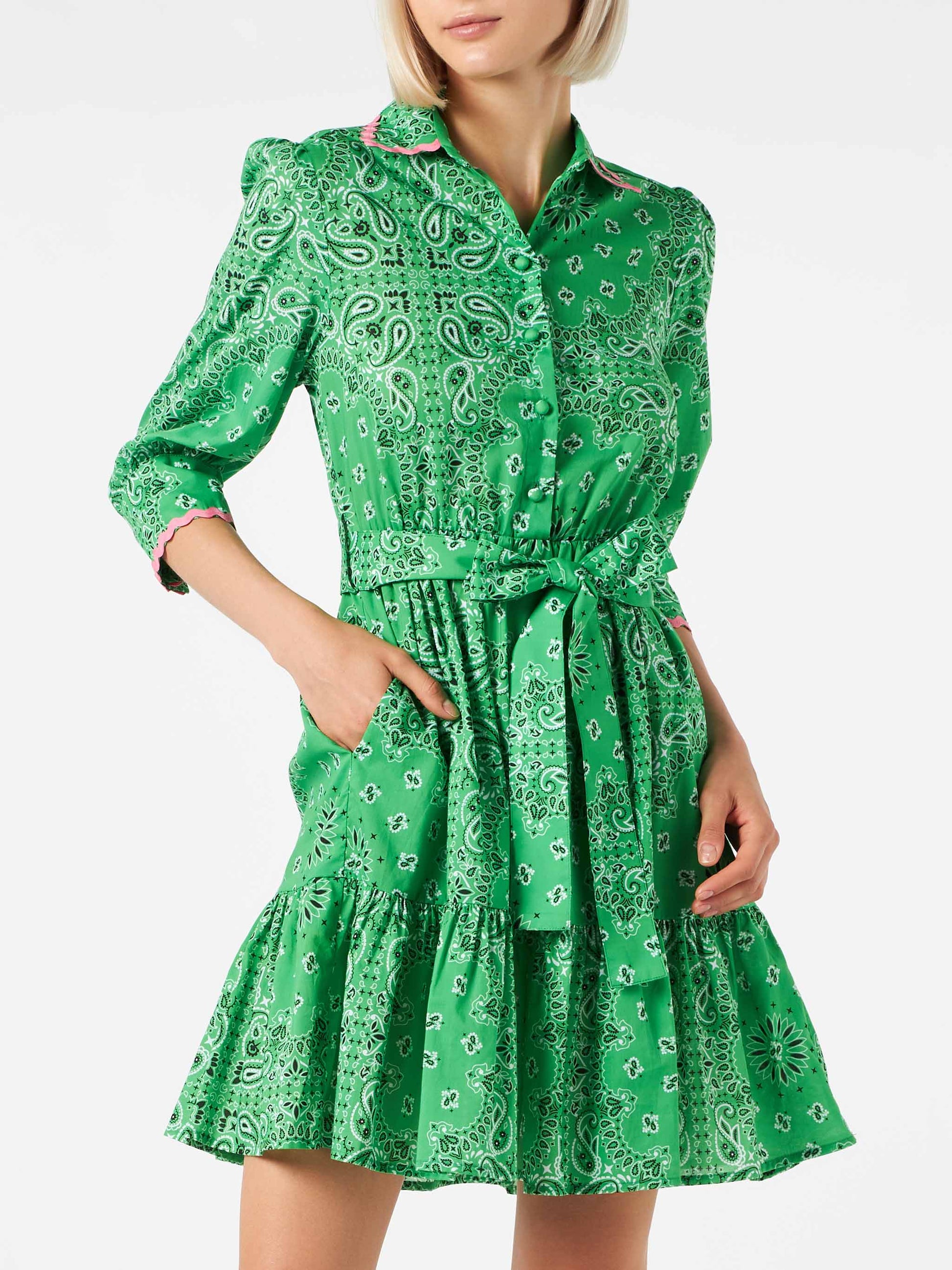 Bandanna print cotton short dress Daisi with embroideries - MC2 Saint Barth