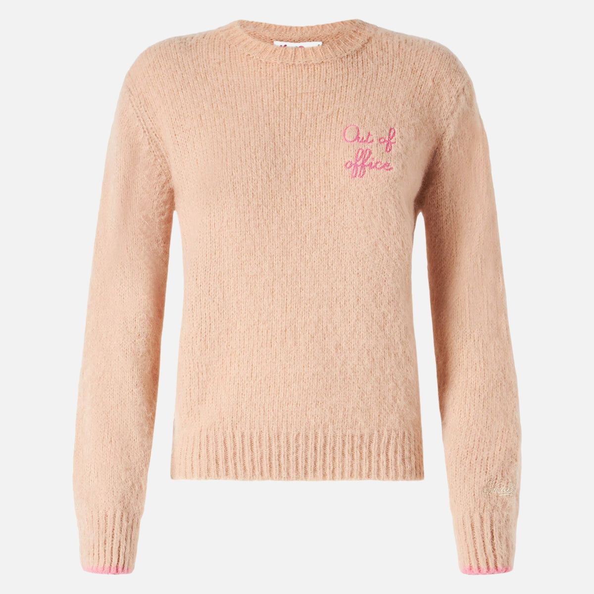 Neuer Queen Soft Pullover in Beige mit Out of office-Stickerei