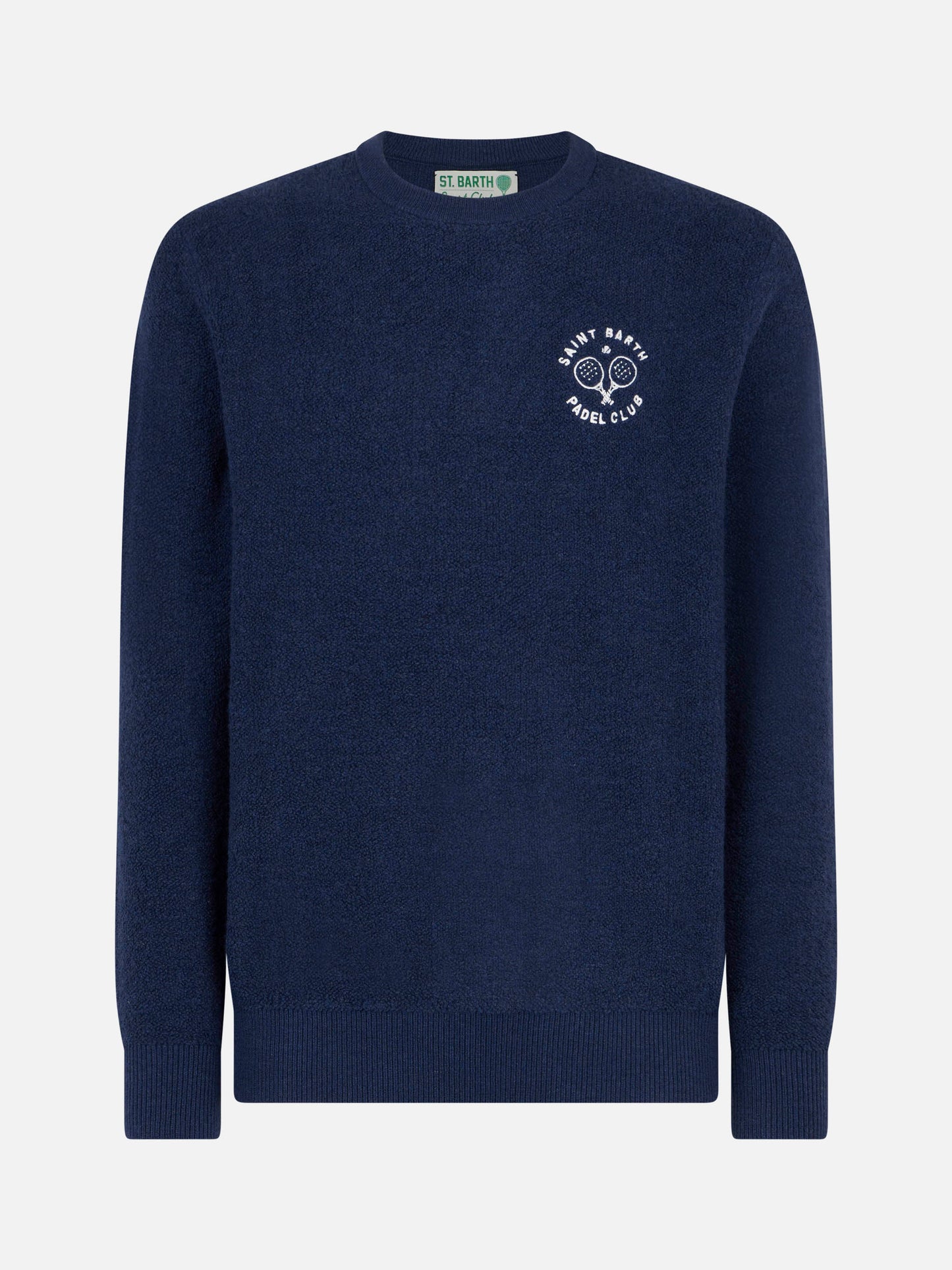 Man crewneck bluette bouclé sweater with Saint Barth Padel Club embroidery - MC2 Saint Barth