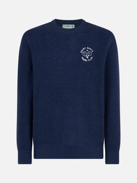 Man crewneck bluette bouclé sweater with Saint Barth Padel Club embroidery - MC2 Saint Barth