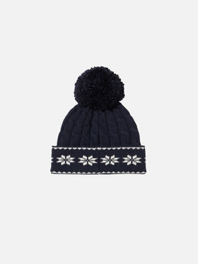 Boy navy blue beanie with pompon - MC2 Saint Barth