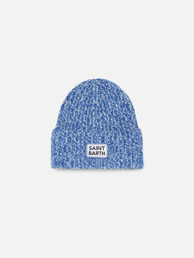 Kid white and bluette mouliné beanie with Saint Barth embroidery - MC2 Saint Barth