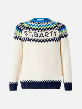 Boy white sweater with Icelandic jacquard - MC2 Saint Barth
