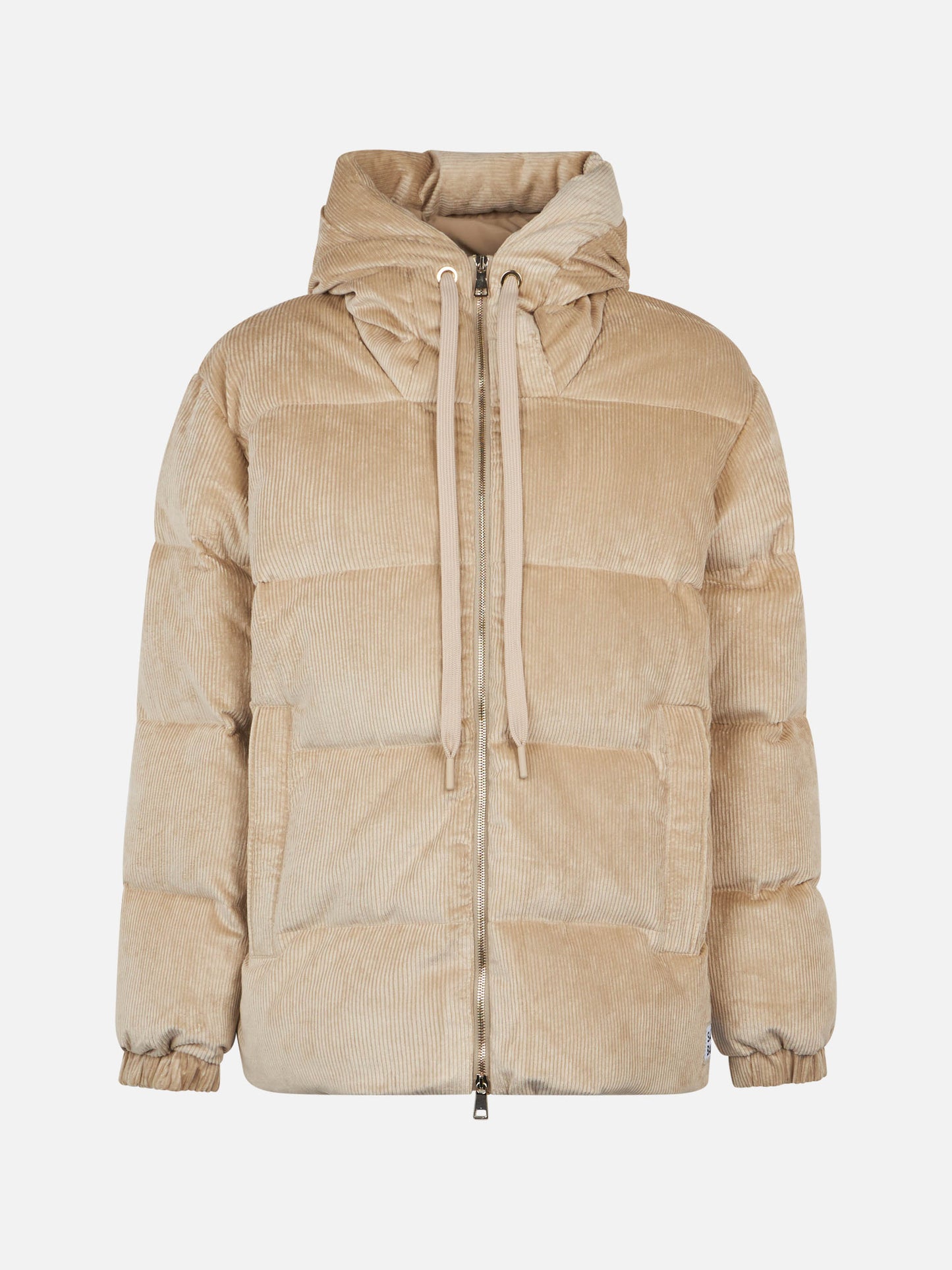 Woman beige corduroy down padded jacket with hoodie - MC2 Saint Barth