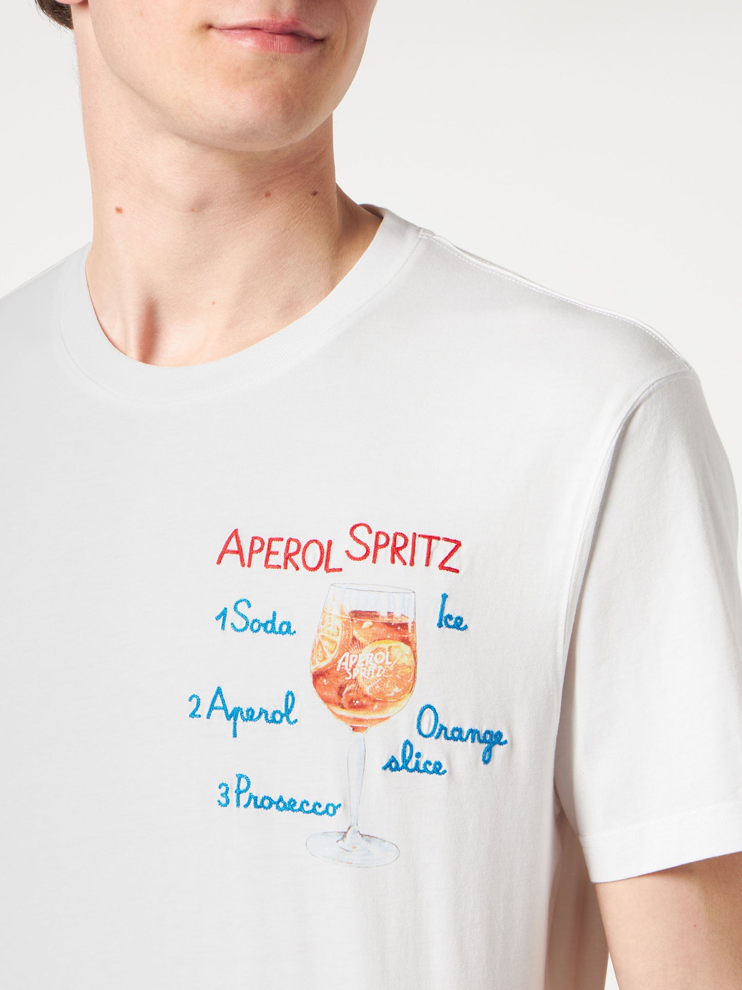 Man cotton t-shirt with Aperol Spritz front embroidery | APEROL SPECIAL EDITION - MC2 Saint Barth