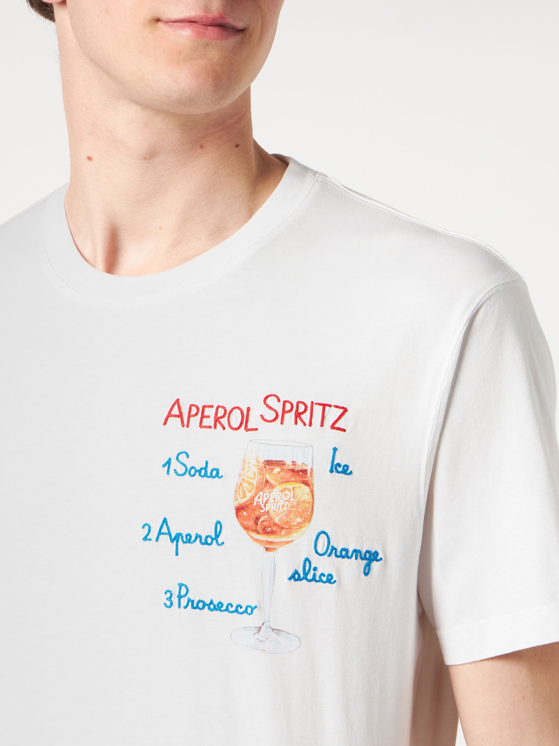 Man cotton t-shirt with Aperol Spritz front embroidery | APEROL SPECIAL EDITION - MC2 Saint Barth