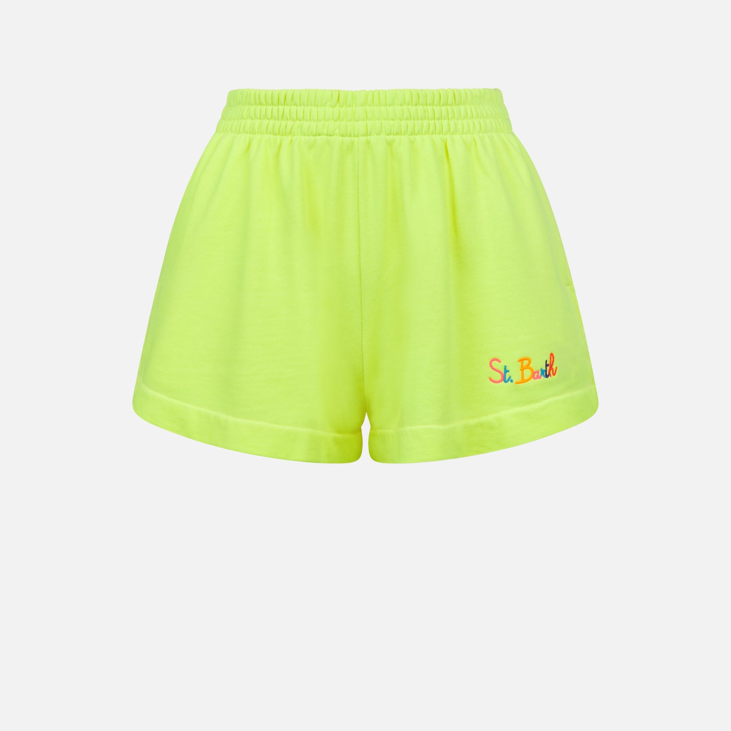 Woman fluo yellow cotton short pants