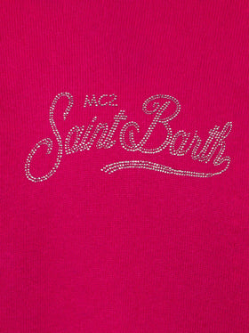 Girl fuchsia cropped hooded sweater with rhinestones - MC2 Saint Barth