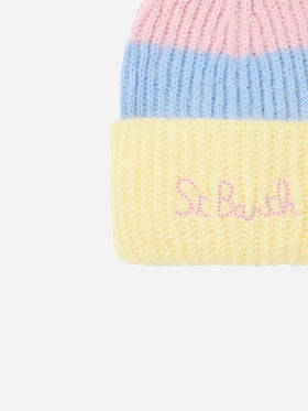 Girl brushed and ultra soft beanie with pastel shades - MC2 Saint Barth
