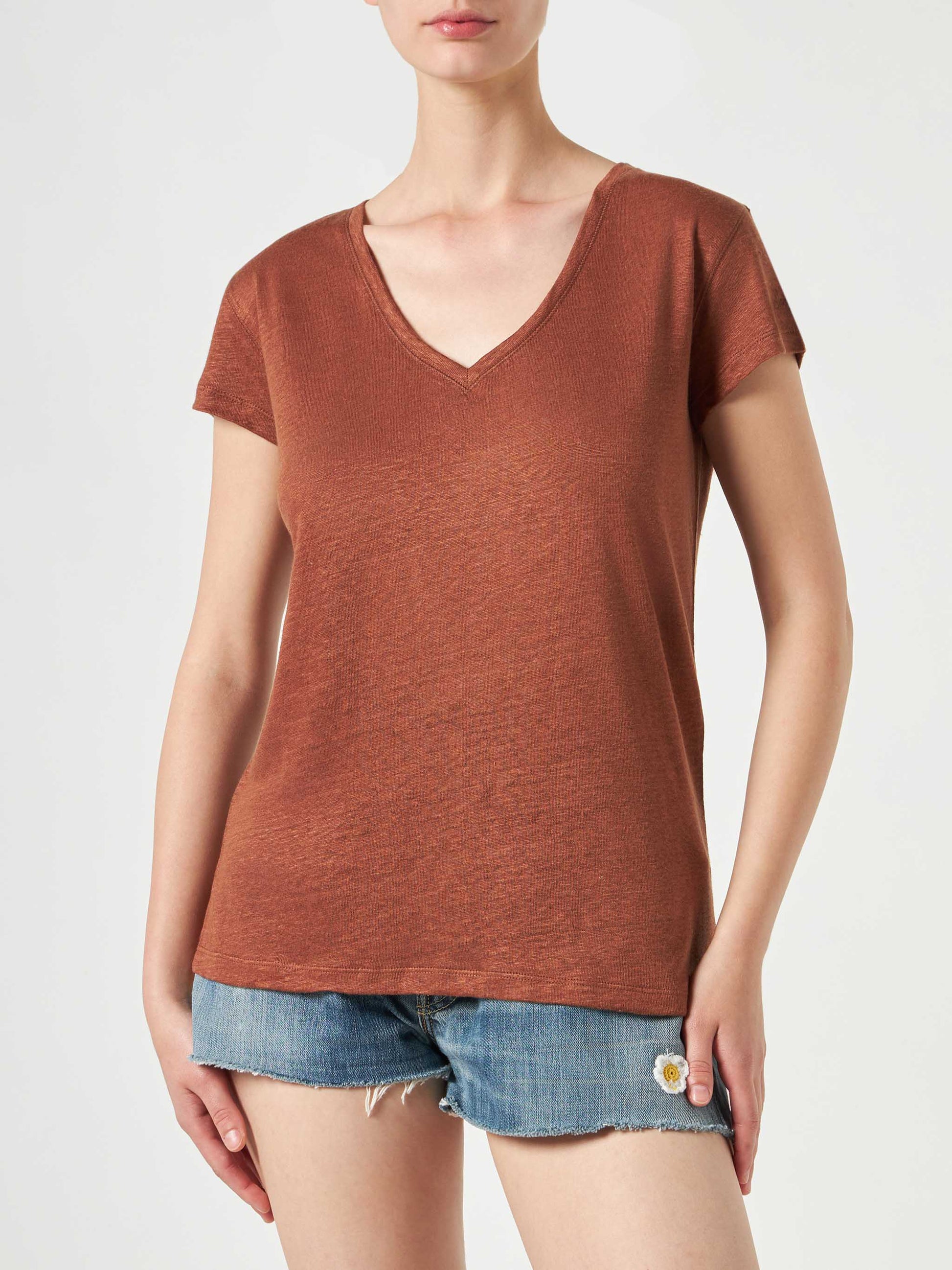 Woman brown linen t-shirt - MC2 Saint Barth