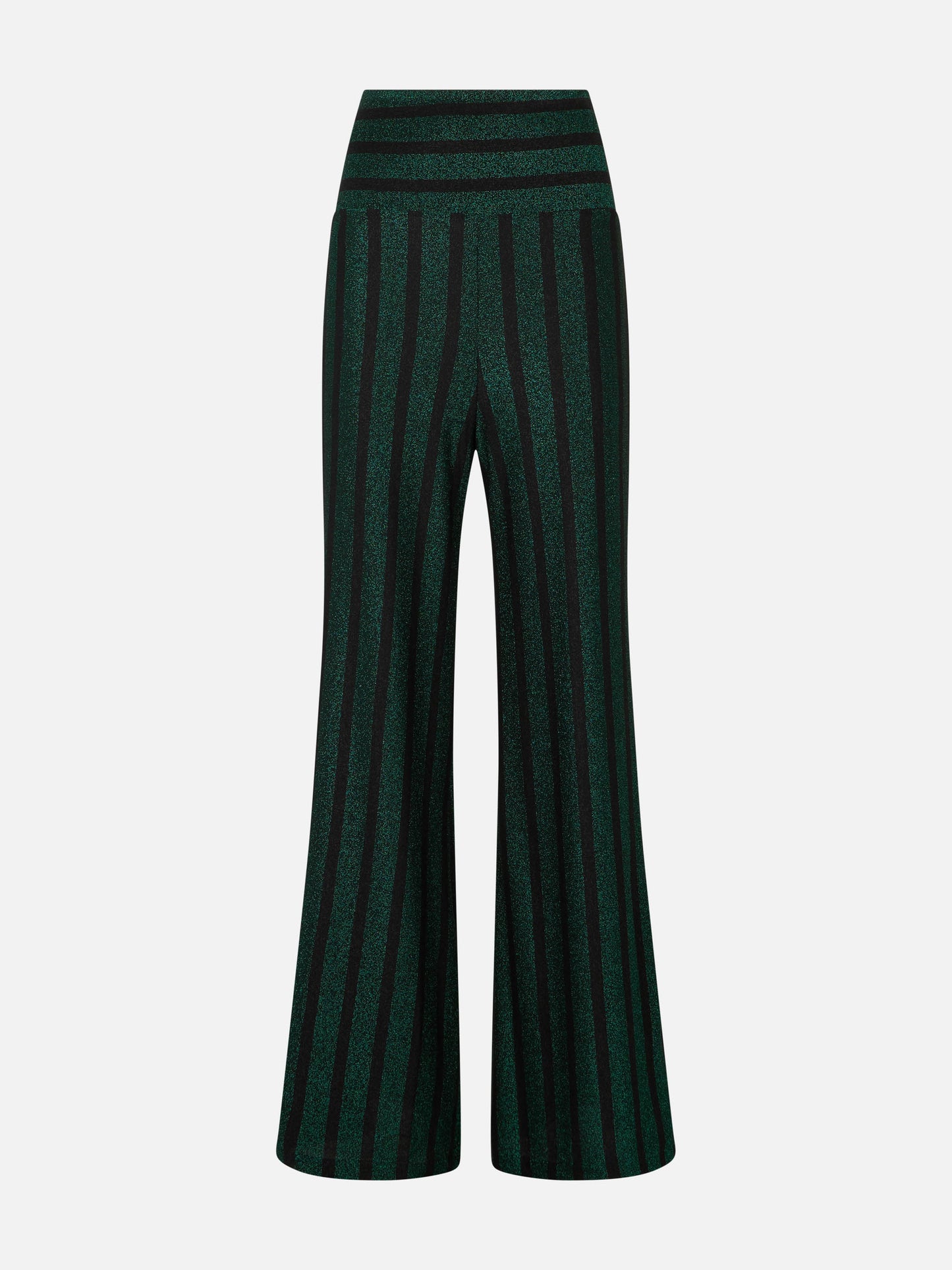 Pantaloni a palazzo a righe glitter nere e verdi