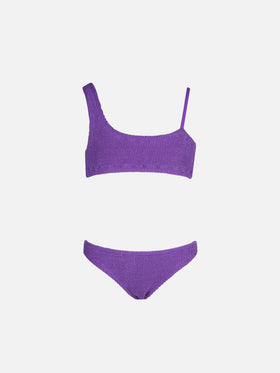 Girl crinkle lilac lurex one shoulder bikini