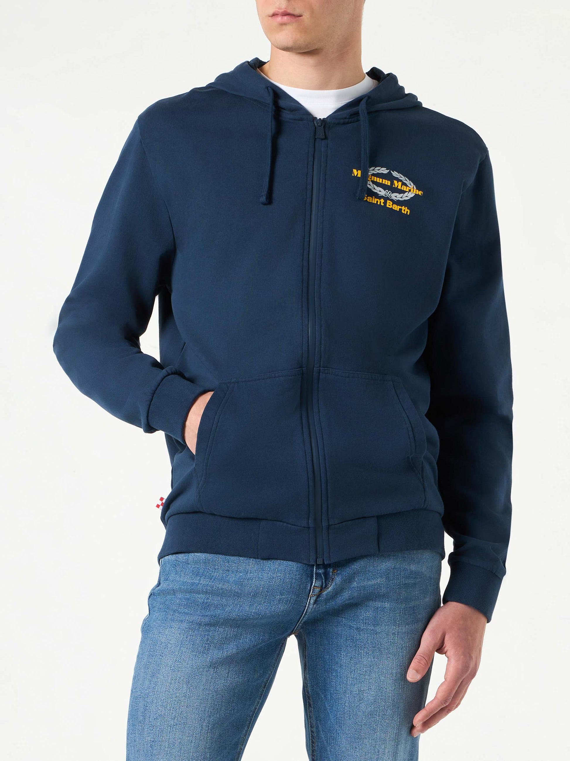 Blue cotton hoodie with Magnum Marine Saint Barth embroidery | MAGNUM MARINE SPECIAL EDITION - MC2 Saint Barth