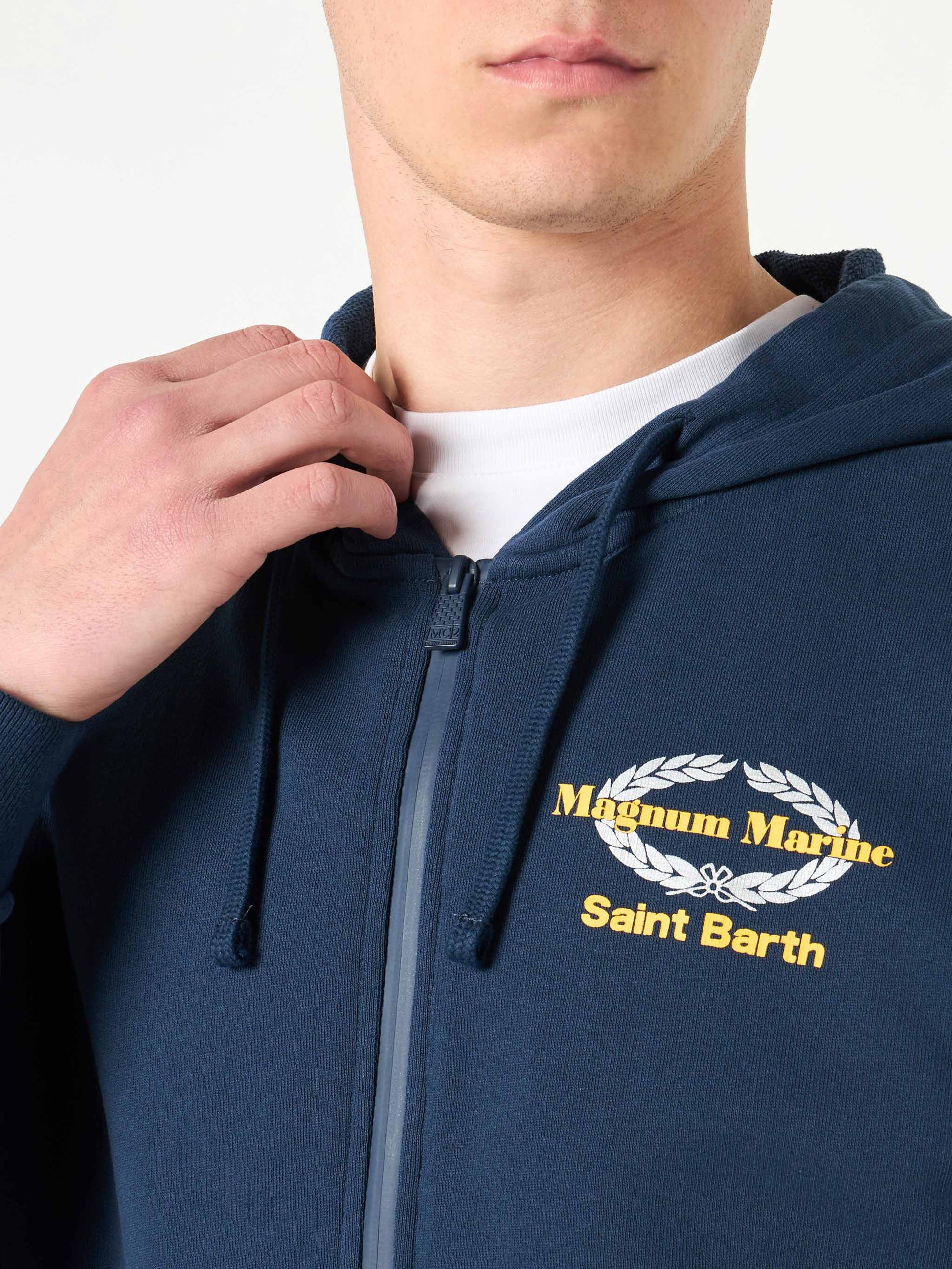 Blue cotton hoodie with Magnum Marine Saint Barth embroidery | MAGNUM MARINE SPECIAL EDITION - MC2 Saint Barth