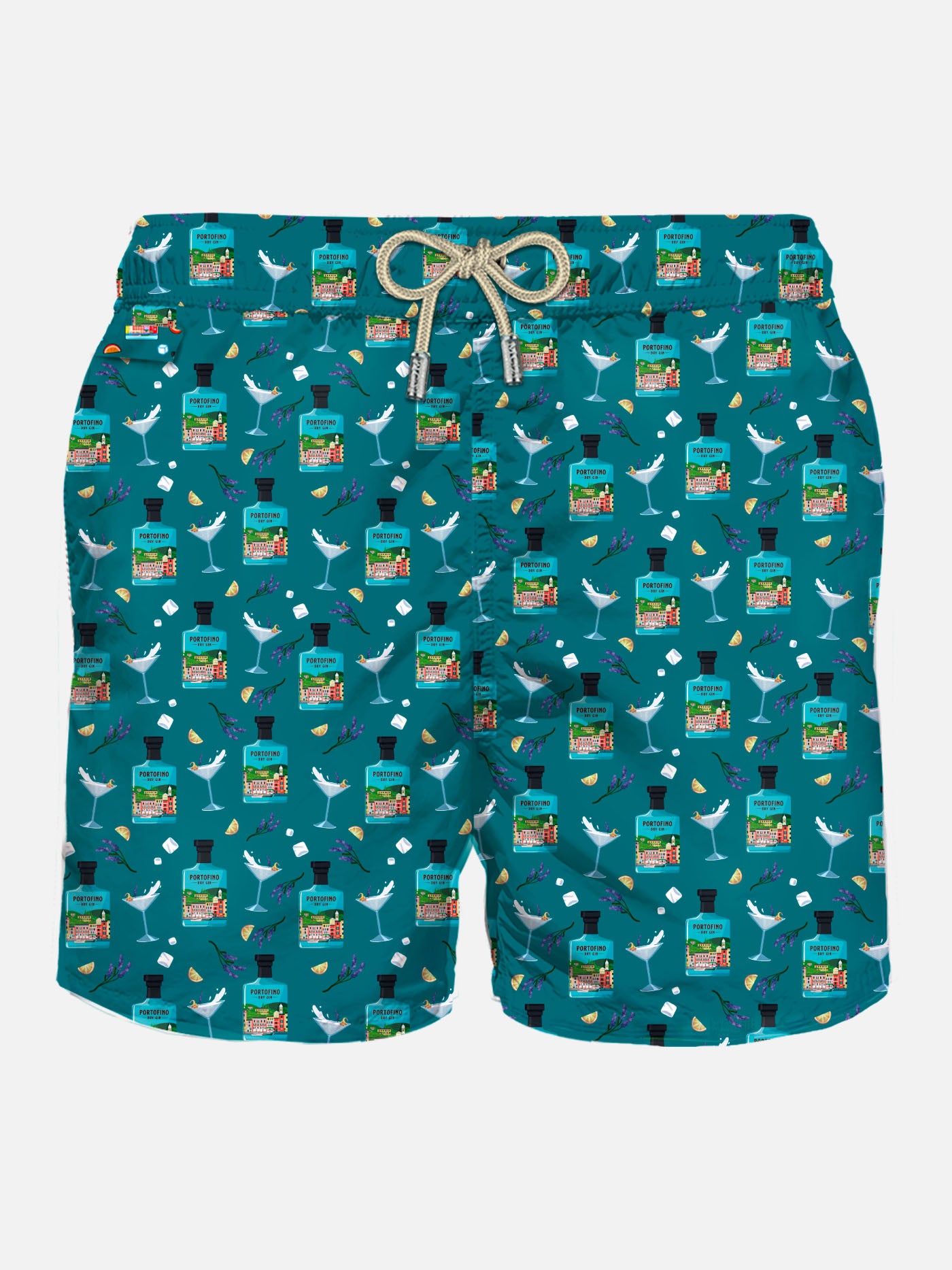 Man light fabric swim shorts with Portofino gin print | PORTOFINO DRY GIN SPECIAL EDITION