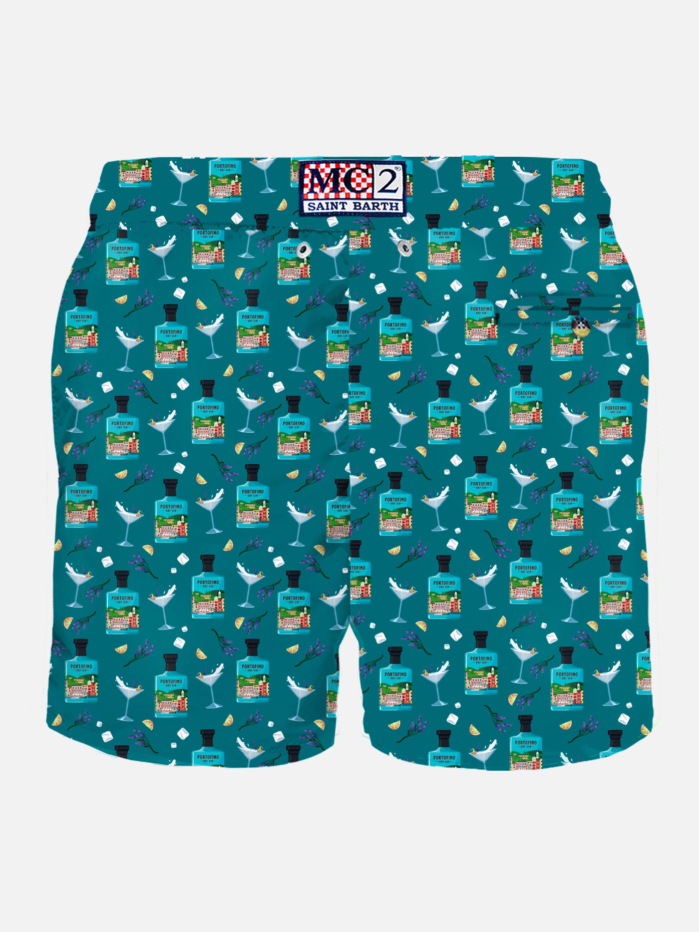 Man light fabric swim shorts with Portofino gin print | PORTOFINO DRY GIN SPECIAL EDITION
