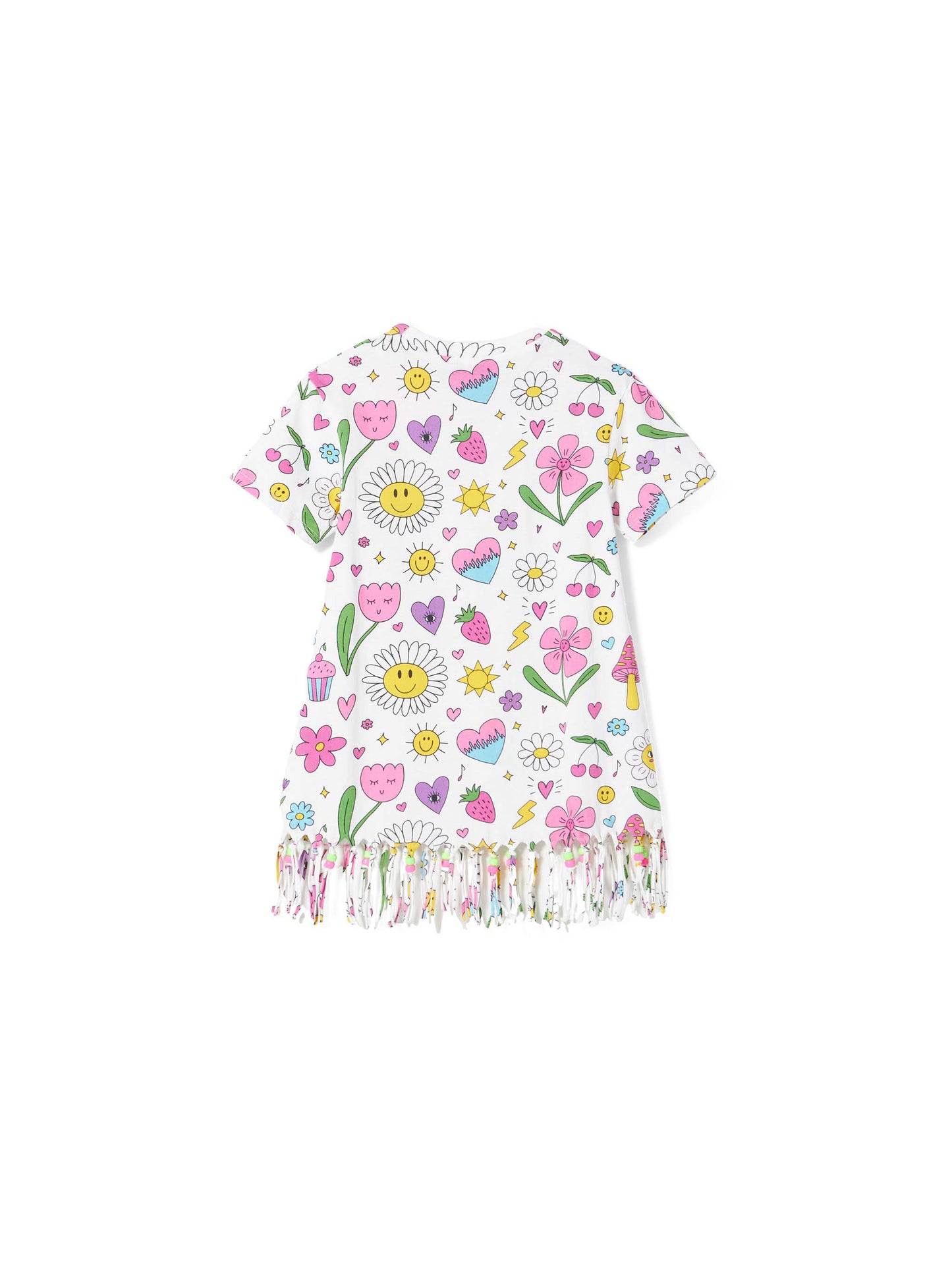 Girl white cotton dress with print and charms - MC2 Saint Barth