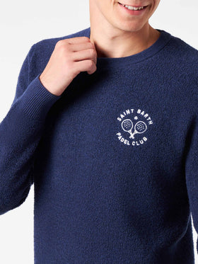 Man crewneck bluette bouclé sweater with Saint Barth Padel Club embroidery - MC2 Saint Barth