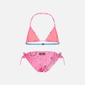 Girl triangle bikini with fluo pink bandanna print - MC2 Saint Barth