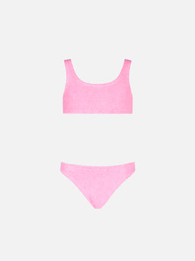 Girl crinkle pink bralette bikini