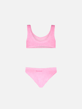 Girl crinkle pink bralette bikini
