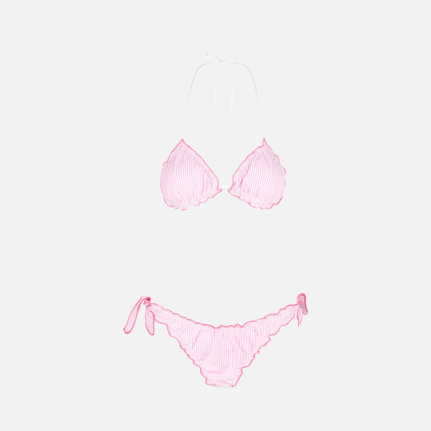 Bikini da donna a triangolo in seersucker con stampa a righe