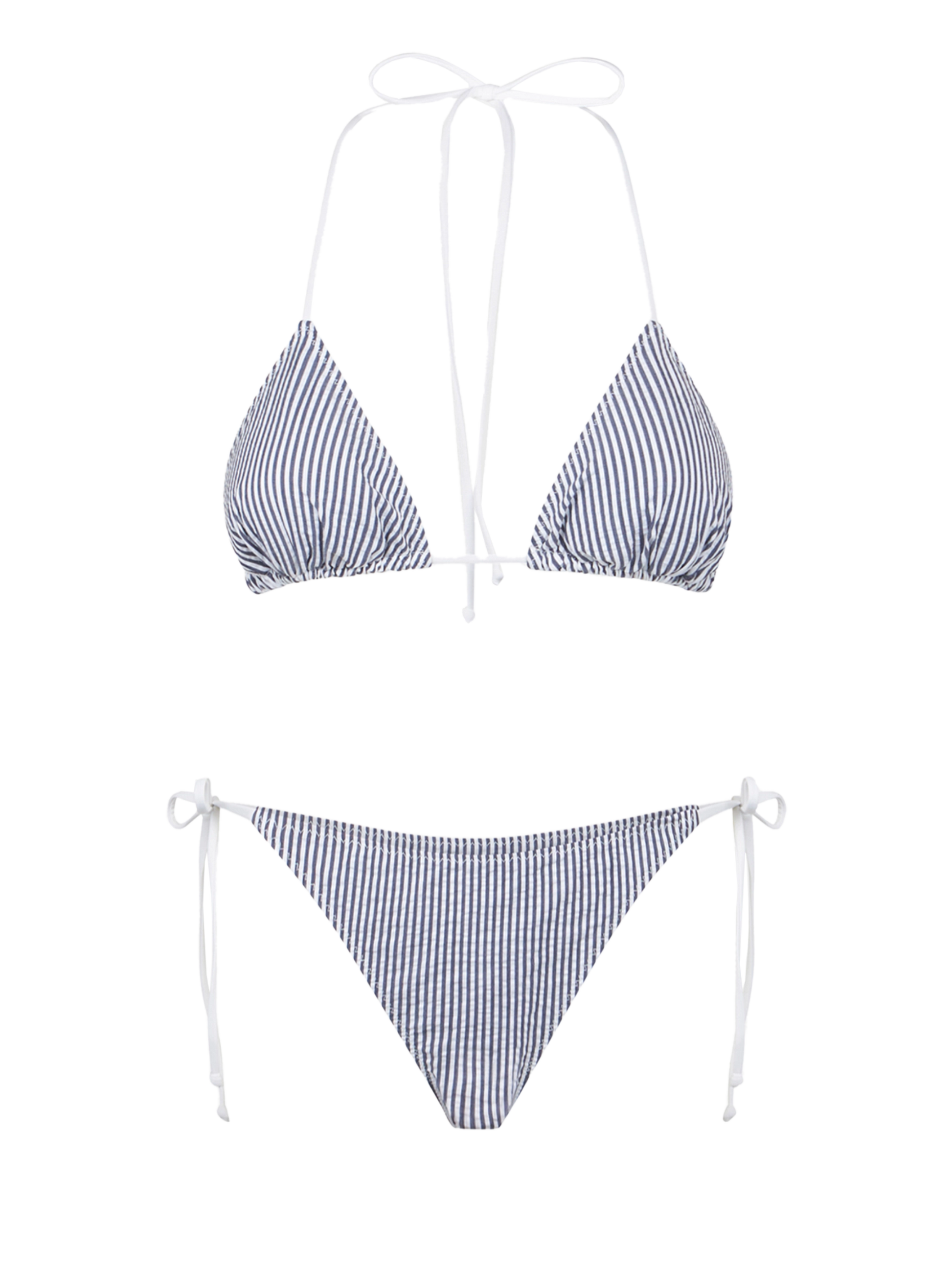 Woman seersucker triangle bikini with striped print - MC2 Saint Barth