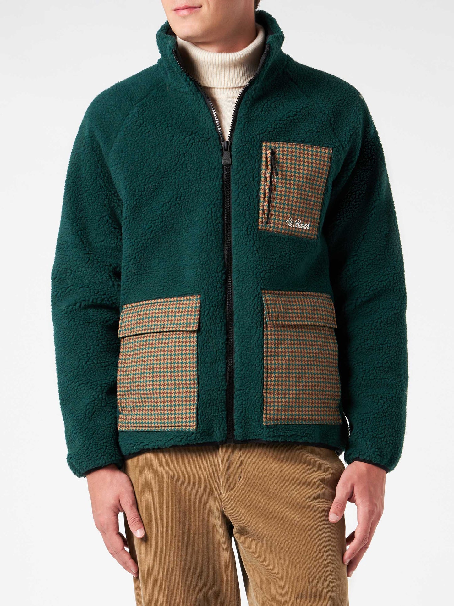 Man green sherpa jacket with check patch pockets - MC2 Saint Barth