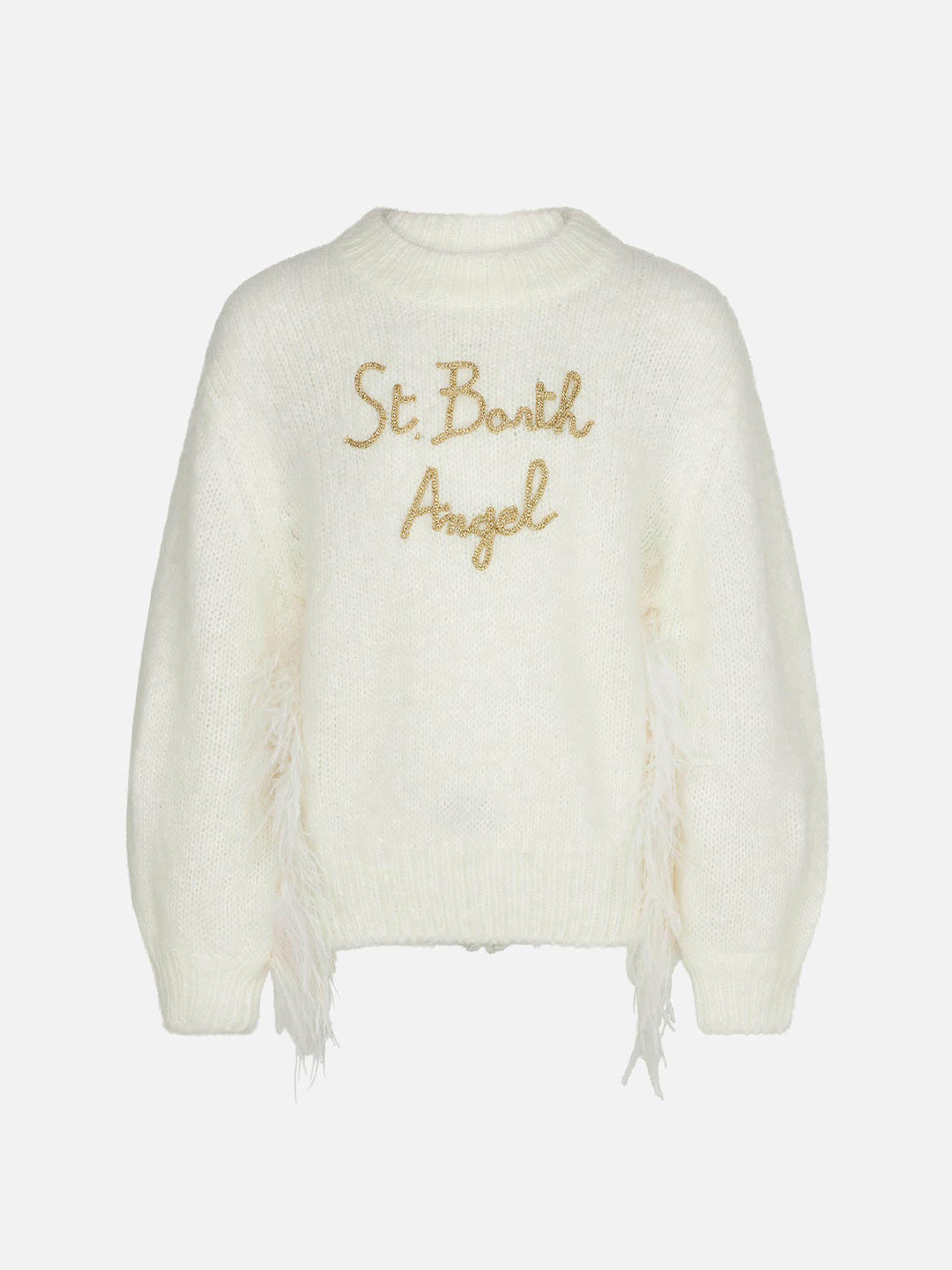 Girl brushed white crewneck sweater with embroidery - MC2 Saint Barth