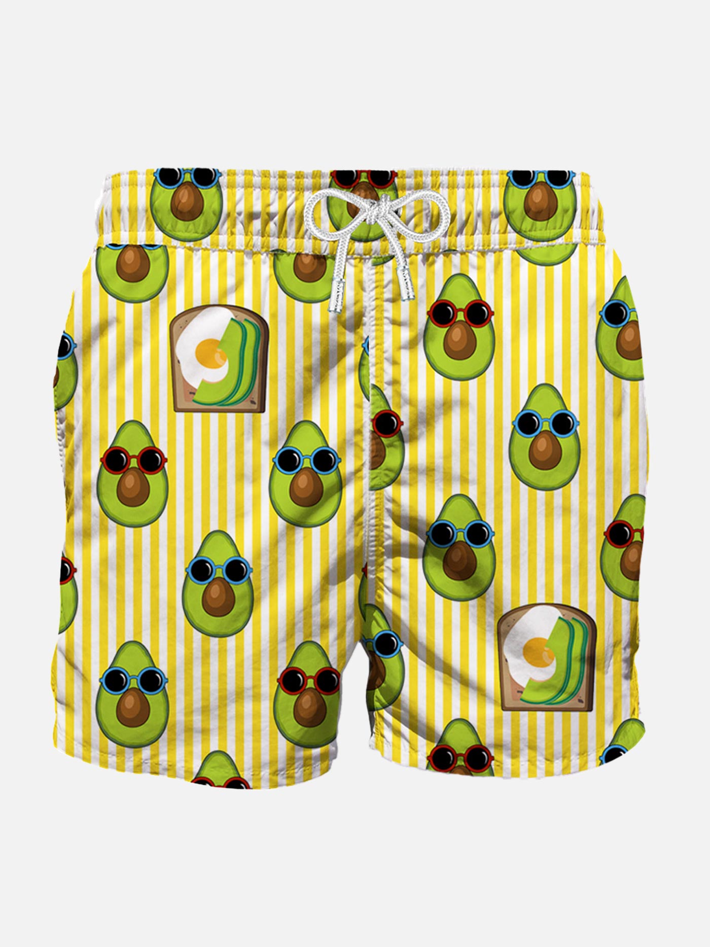 Mid length swim shorts avocado toast striped print