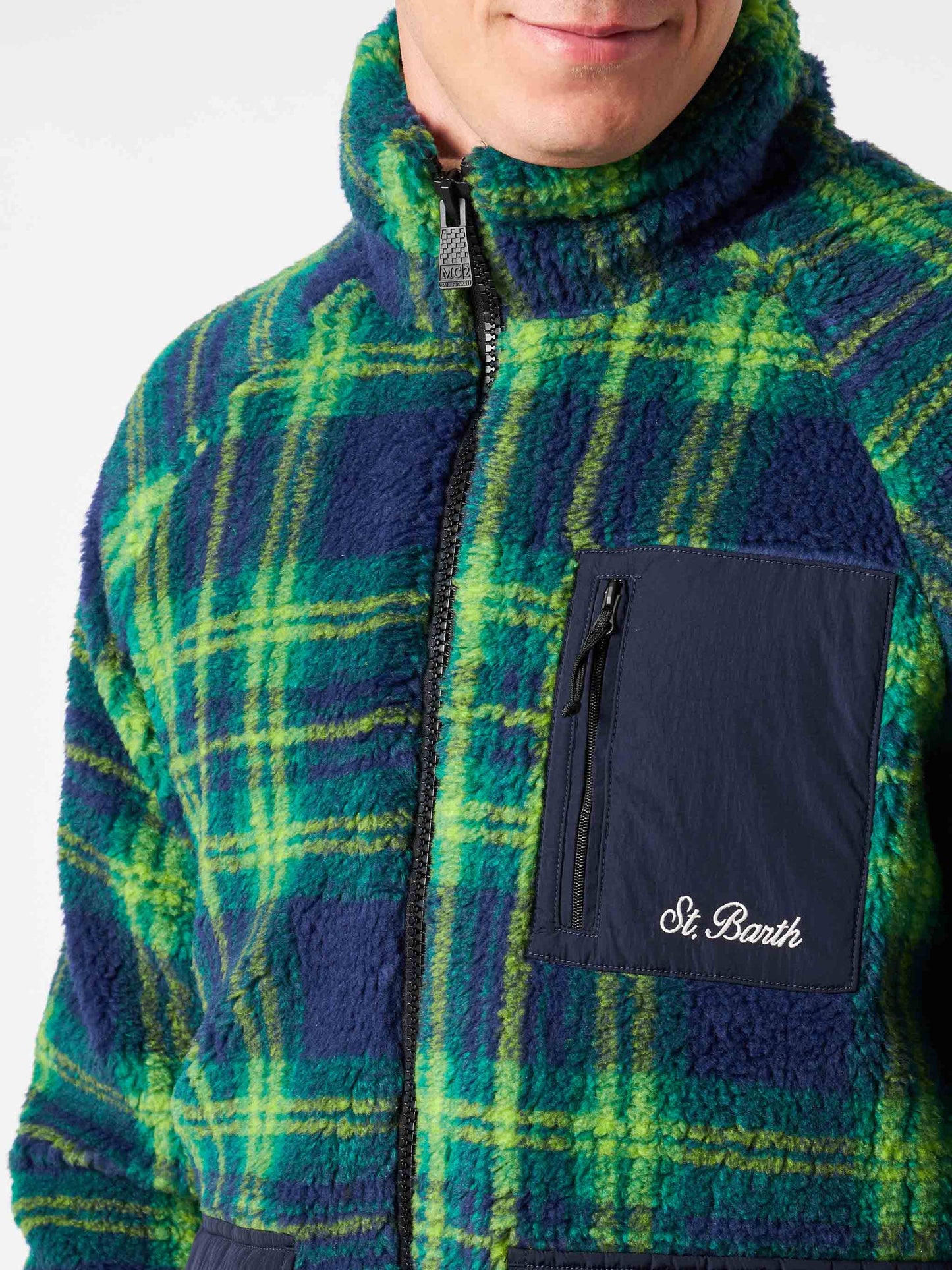Man sherpa jacket with tartan print - MC2 Saint Barth