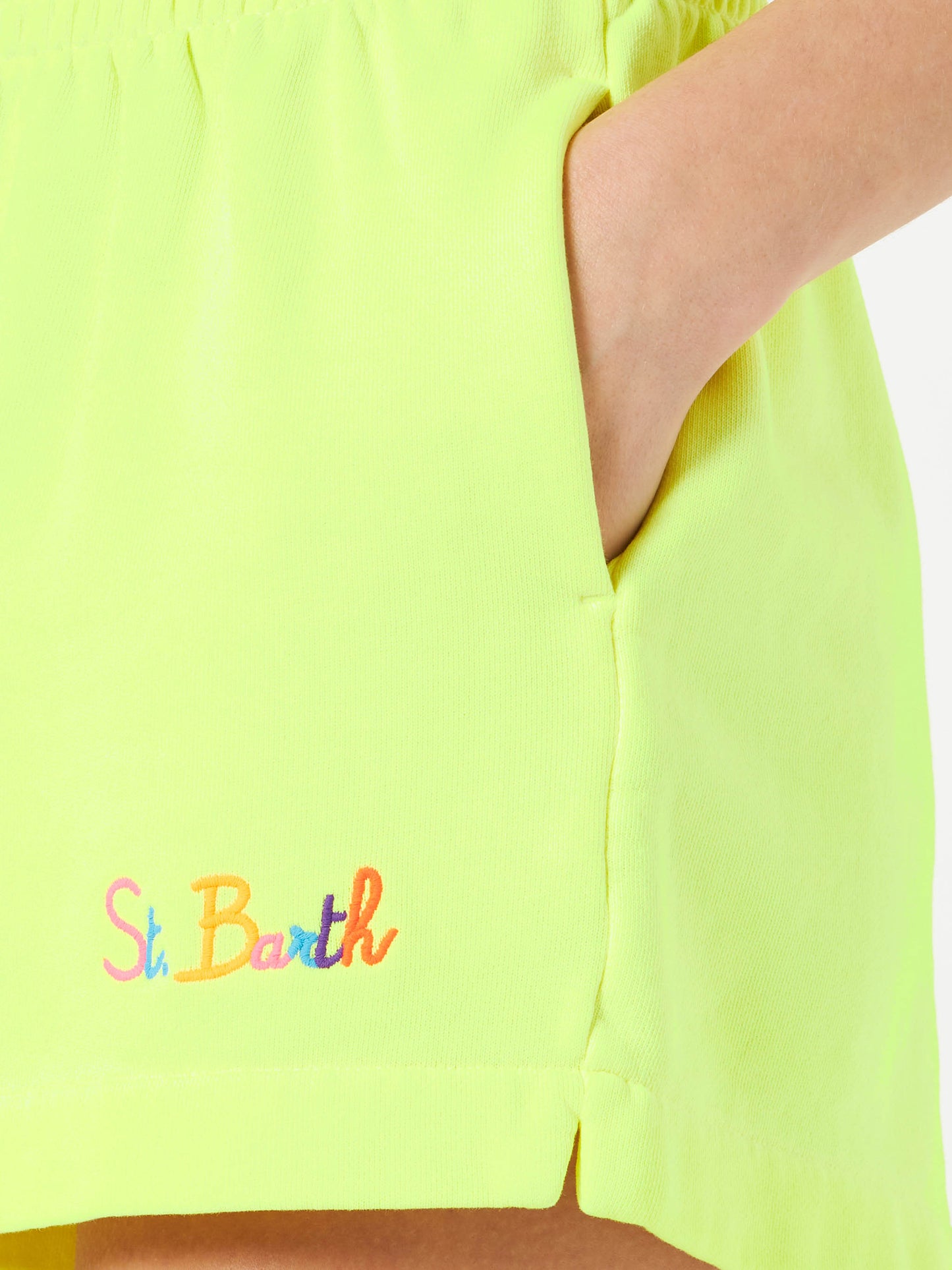Woman fluo yellow cotton short pants