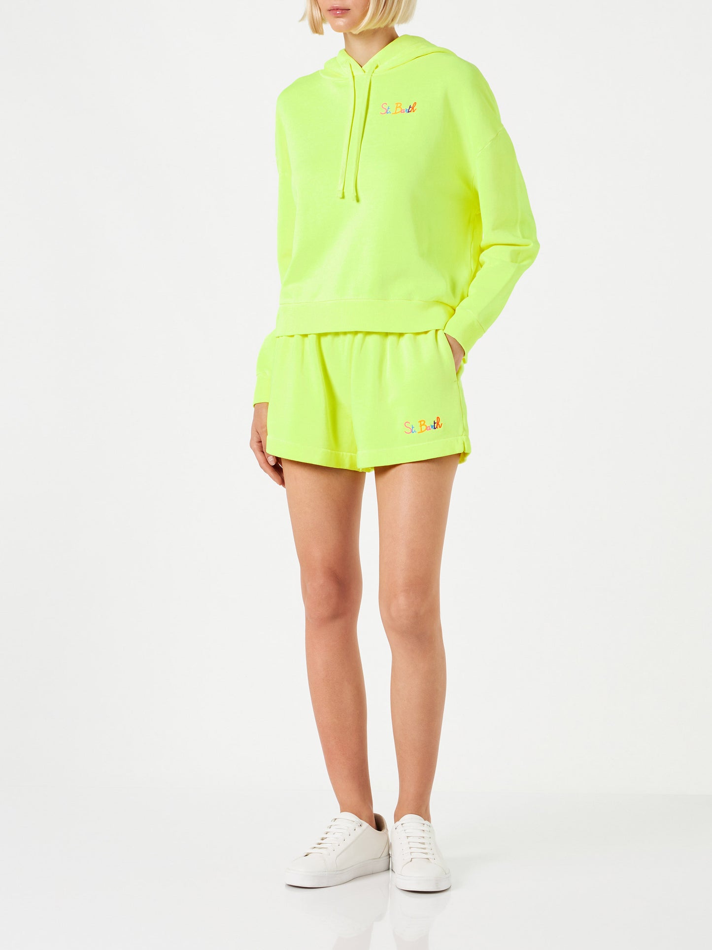Woman fluo yellow cotton short pants