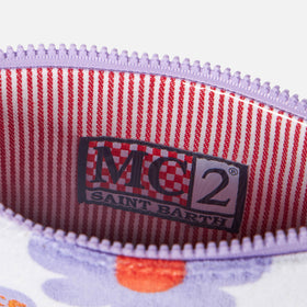 Parisienne terry pouch bag with violet and orange daisy print