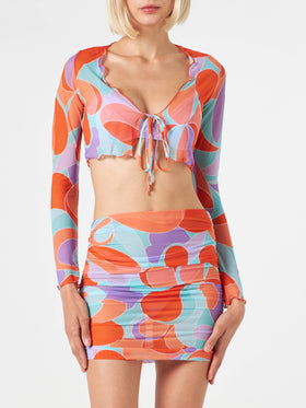 Woman tulle crop cardigan with wave print - MC2 Saint Barth