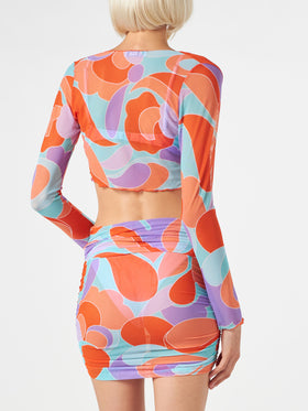 Woman tulle crop cardigan with wave print - MC2 Saint Barth