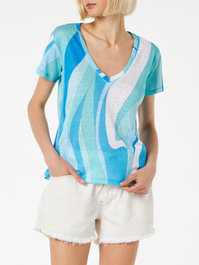 Woman linen t-shirt with wave print - MC2 Saint Barth