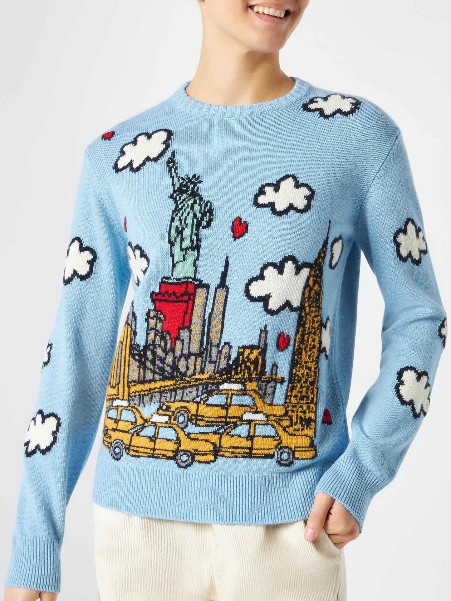 Woman crewneck sweater with New York postcard - MC2 Saint Barth