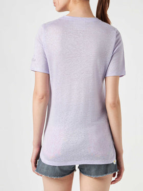 T-shirt in lino con ricamo Porto Cervo Queen