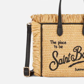 Mini borsa Vanity in paglia con ricamo