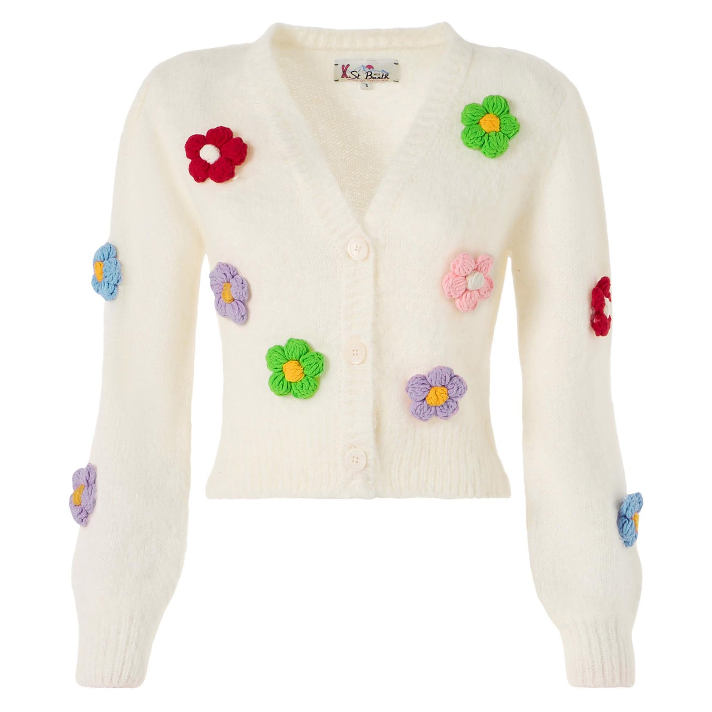 Gebürsteter, kurz geschnittener Damen-Cardigan mit Puffärmeln