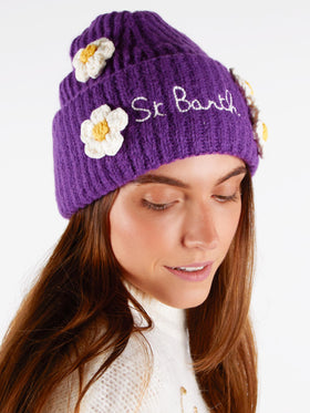 Woman brushed and ultra soft beanie with daisies appliqués - MC2 Saint Barth