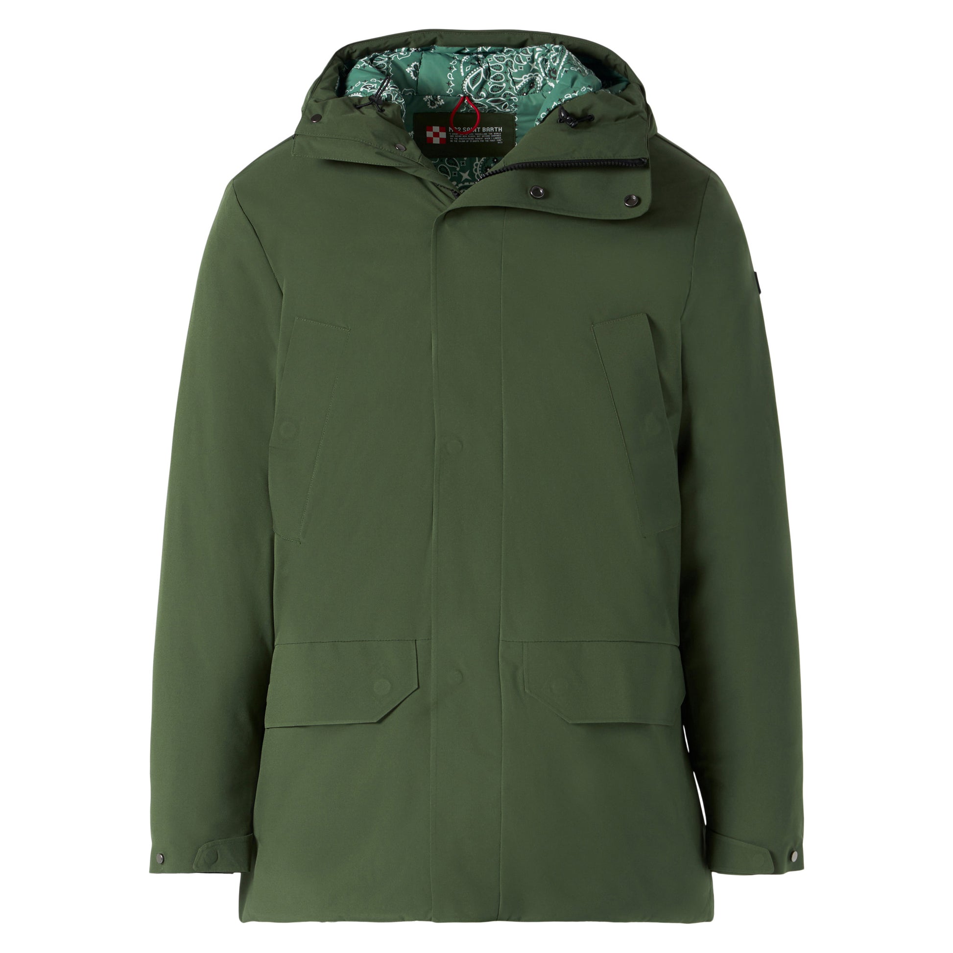 Man military green hooded parka Voyager with bandanna print - MC2 Saint Barth