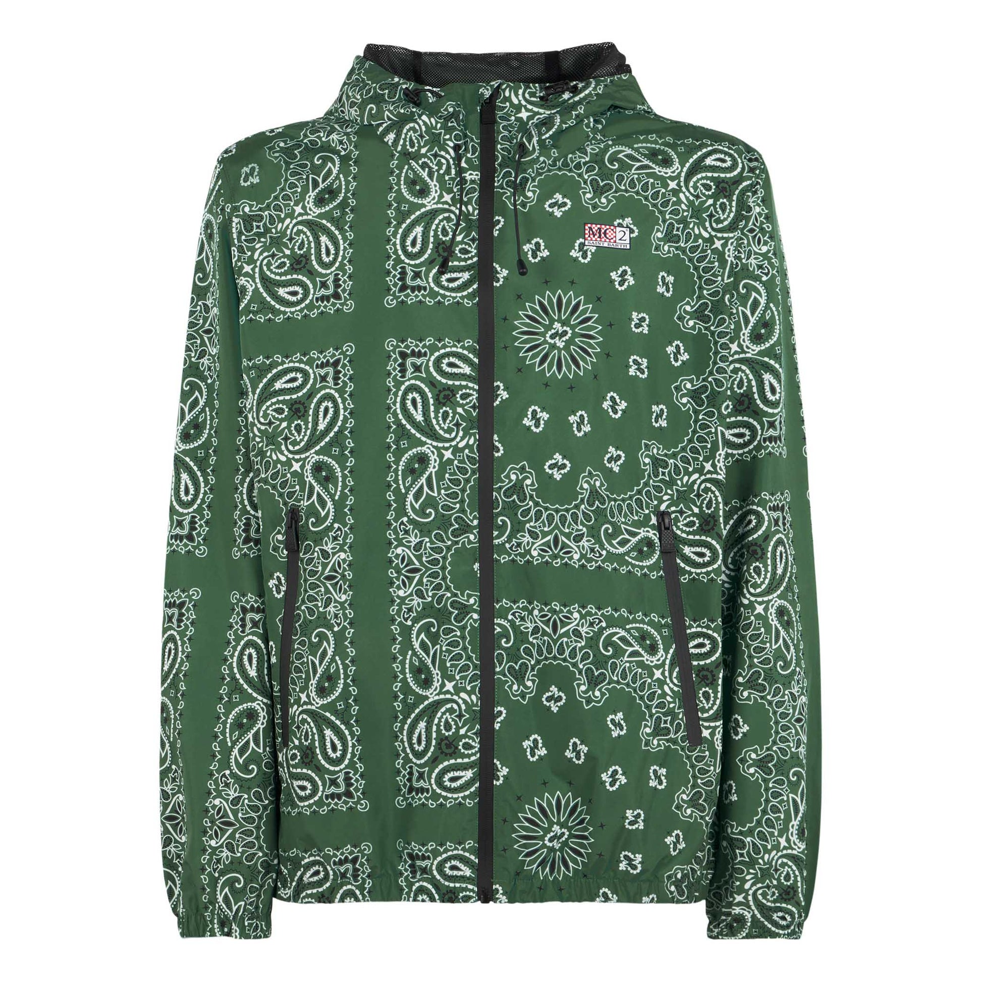 Man hooded lightweight windbreaker with bandanna print - MC2 Saint Barth