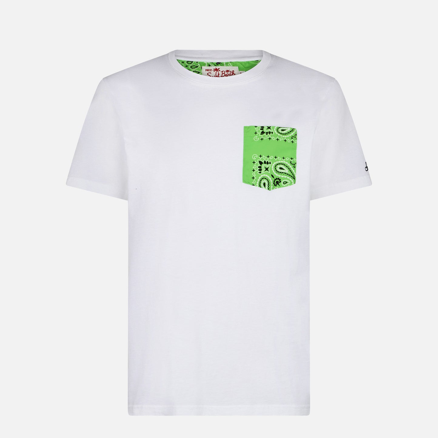 Man cotton t-shirt with green bandanna pocket - MC2 Saint Barth