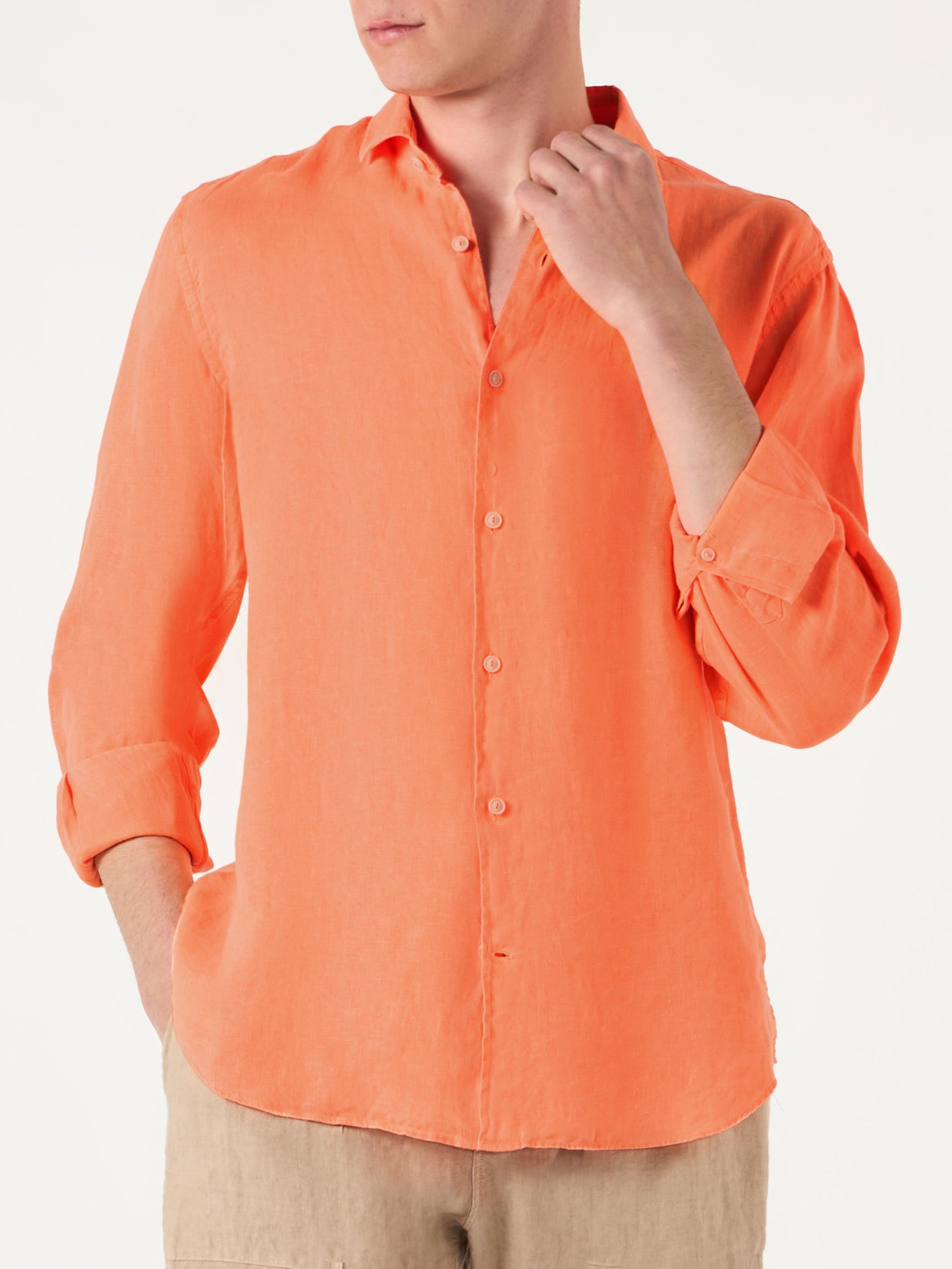 Man fluo orange linen Pamplona shirt