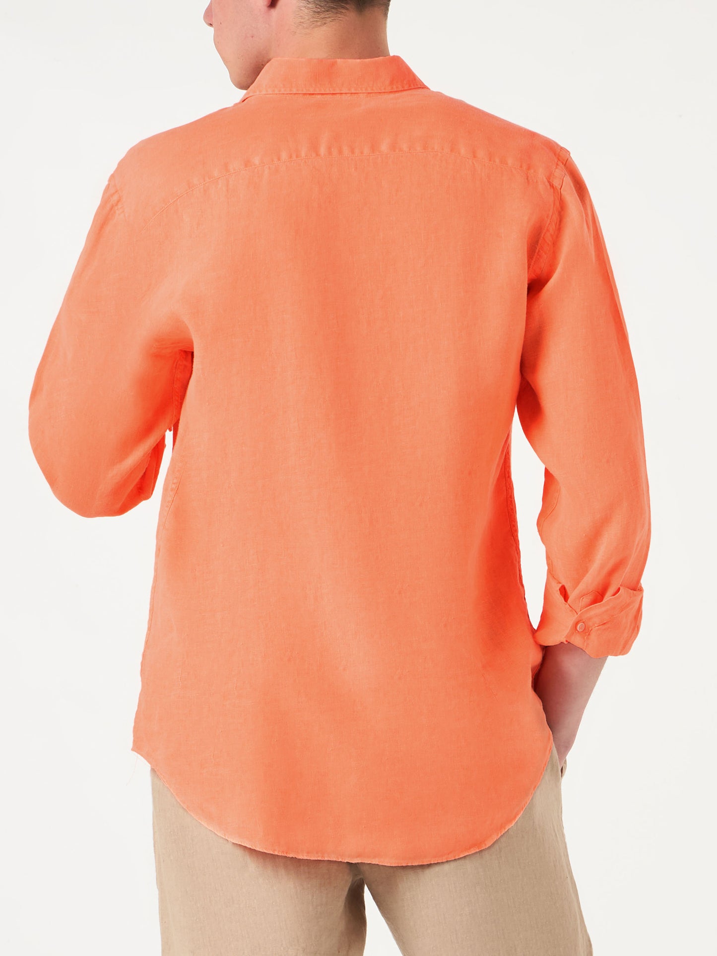 Man fluo orange linen Pamplona shirt